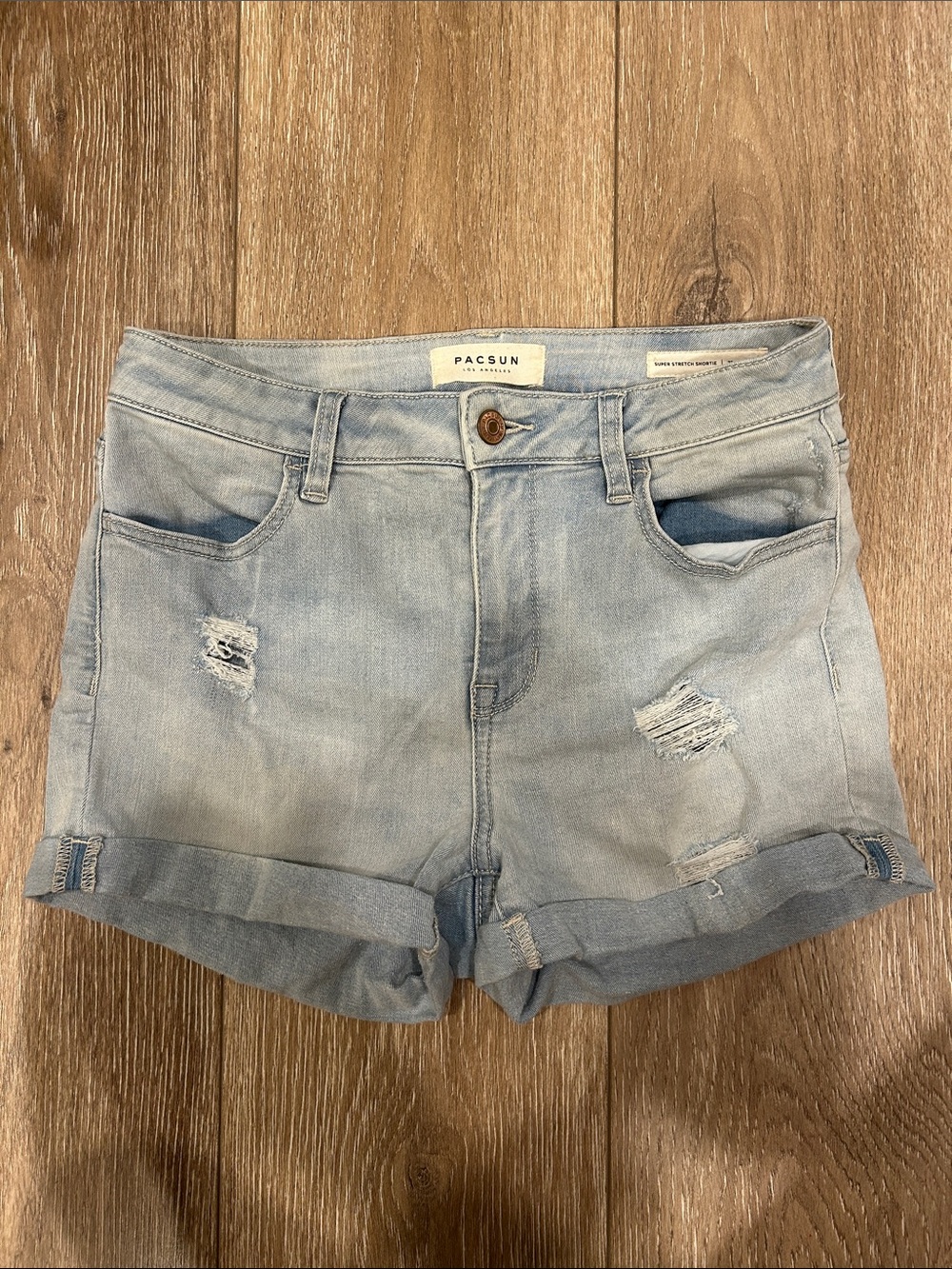 PacSun Faded Light Blue Rolled-Hem Distressed Denim Shorts